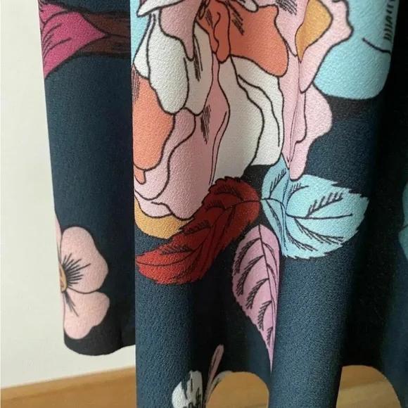 Anna Field Midi Skirt  Size 8 Petrol Blue Floral - Picture 2 of 5